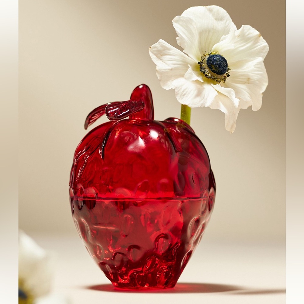 🆕Anthropologie- Summer Fruit Bud Glass Vase (Strawberry), Red, NWT
